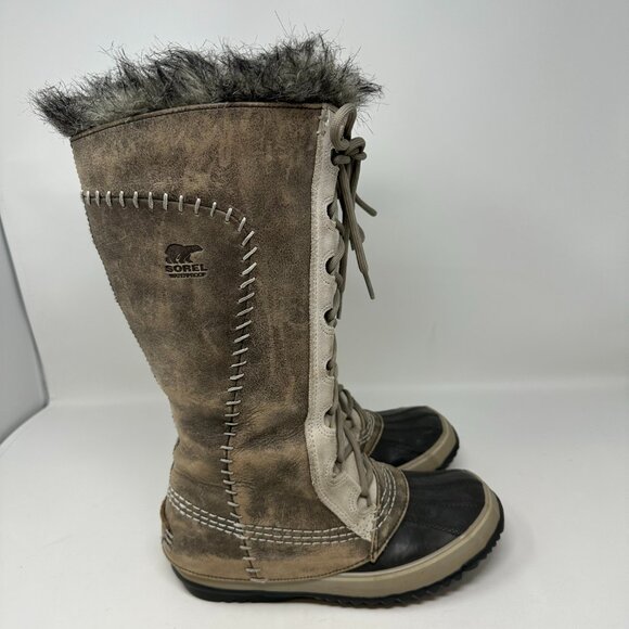 Sorel Cate The Great NL1642-221 Tusk Stone Brown Leather Tall Boots 6 - Picture 3 of 16